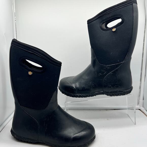 Bogs Snow Boots Kids Youth 5 York Solid Handle Pull On Black Winter - Picture 1 of 10